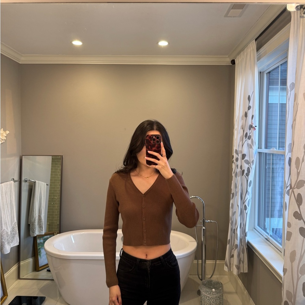 Brandy Melville Brown Button Up V-Neck Cardigan